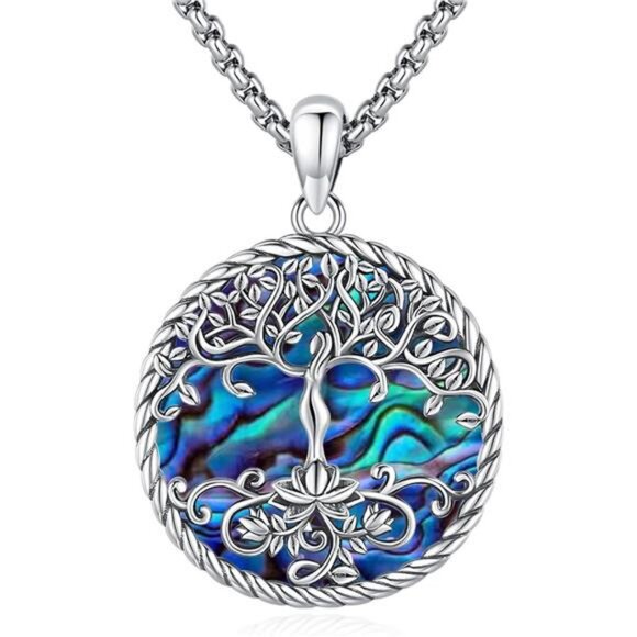 Tree of Life Necklace for Women Sterling Silver Crescent Moon Tree Moonstone